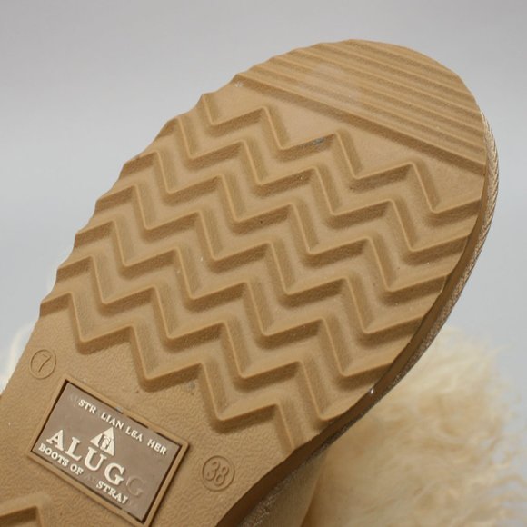 Alugg Ladies 7 Curly Lamb Hair Sheep Tan Suede Sheepskin Winter Short Booties - Picture 10 of 12